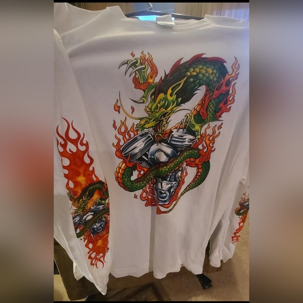 Fiery Dragon Graphic Long Sleeve Shirt 2xl New